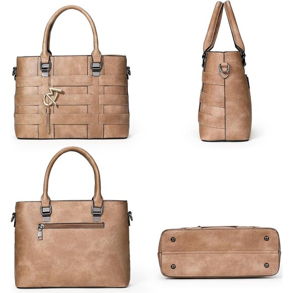 PU Leather Weave Brown Shoulder Bag for Women Elegant Top Handle Designer Purse - Picture 3 of 7